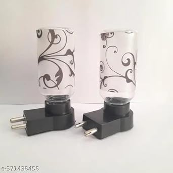 Neil Kart LED Night Light, Decorative Floral Pattern, 10 cm, Pack of 2, White and Black