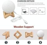 REFULGIX 3D Moon Lamp 15cm with Wooden Stand | 7 Color Changing LED Touch Sensor Night Light | USB Rechargeable Moonlight Table Lamp for Bedroom, Kids, Home Décor, and Festival Gifts