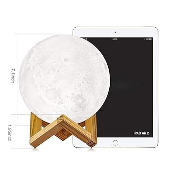 REFULGIX 3D Moon Lamp 15cm with Wooden Stand | 7 Color Changing LED Touch Sensor Night Light | USB Rechargeable Moonlight Table Lamp for Bedroom, Kids, Home Décor, and Festival Gifts