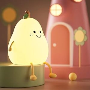 One94Store Rechargeable Silicone Pear Night Lamp – Touch-Control Color-Changing LED Light (7color) for Kids' Bedroom Decor and Ideal Baby Gift (Multicolor)