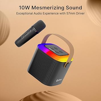 pTron Newly Launched Fusion Tunes 10W Mini Bluetooth Speaker with Wireless Karaoke Mic, 8Hrs Playtime, Vivid RGB Lights, Voice Effects, Multi-Play Modes BT5.1/TF Card & Type-C Charging Port (Black)