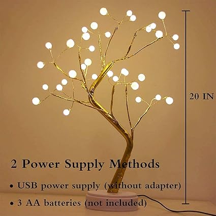 REFULGIX 36 LED Pearl Bonsai Tree Lamp with Touch Switch | USB & Battery Operated Decorative Light for Home, Bedroom, Festival, Gift Use (Warm White, Pack of 1)