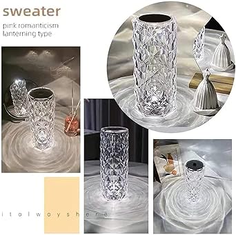 Brand Conquer Crystal Rose Diamond Lamp for Bedroom - Transparent Lamp for Bedroom, 16 Color Changing LED Night Lights USB Remote & Touch Control Night Lamp | Touch Controle | 16 Color LED Light