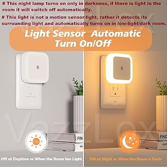 VazzLox Night Lamp for Bedroom 4PCS Smart Sensor Automatic ON/OFF Dim LED Light Energy Saving 0.5W Night Light Long Life Plug in Bed Lamps for Bedroom Lights for Hallway Stairs Kitchen Bathroom (Warm)