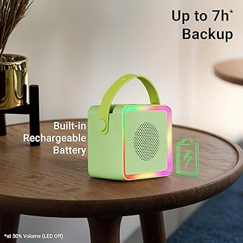 ZEBRONICS County 8, Portable Bluetooth Speaker, 8 Watts, Upto 7 Hours Playback, Passive Radiator, BTv5.3 | TWS | USB | mSD, RGB LED, Call Function, Compact Design, Carry Strap (Green)