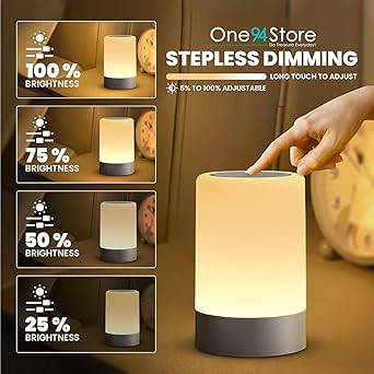 One94Store Touch Control LED Table Lamp – USB Rechargeable, Touch Control Night Light with 3-Color Dimmable Brightness for Bedroom, Living Room & Study (White, Pack of 1)