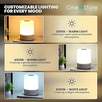 One94Store Touch Control LED Table Lamp – USB Rechargeable, Touch Control Night Light with 3-Color Dimmable Brightness for Bedroom, Living Room & Study (White, Pack of 1)