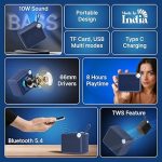 pTron Funk Rap 10W Mini Bluetooth Speaker with Pristine Sound, 8 Hours Playtime, Multi-Playback Modes-BT5.4/TF Card/USB, Front Metal Grill, Type-C Fast Charging, Multi-Function Control Buttons (Blue)