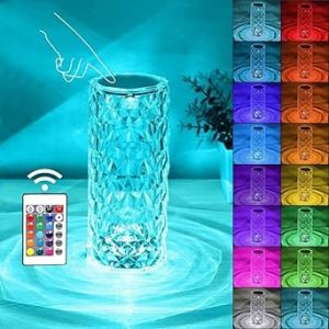 Brand Conquer Crystal Rose Diamond Lamp for Bedroom - Transparent Lamp for Bedroom, 16 Color Changing LED Night Lights USB Remote & Touch Control Night Lamp | Touch Controle | 16 Color LED Light