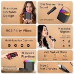pTron Newly Launched Fusion Tunes 10W Mini Bluetooth Speaker with Wireless Karaoke Mic, 8Hrs Playtime, Vivid RGB Lights, Voice Effects, Multi-Play Modes BT5.1/TF Card & Type-C Charging Port (Black)