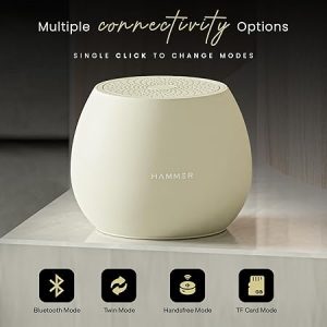 HAMMER Drop 5W Bluetooth Wireless Speaker with Twin Pairing, 1200 mAh Battery, 100H Standby Time, TWS Function, TF Card, USB Slot, Auto-Pairing, in-Built Mic, Type-C Charging, 52mm Driver (Beige)
