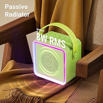 ZEBRONICS County 8, Portable Bluetooth Speaker, 8 Watts, Upto 7 Hours Playback, Passive Radiator, BTv5.3 | TWS | USB | mSD, RGB LED, Call Function, Compact Design, Carry Strap (Green)